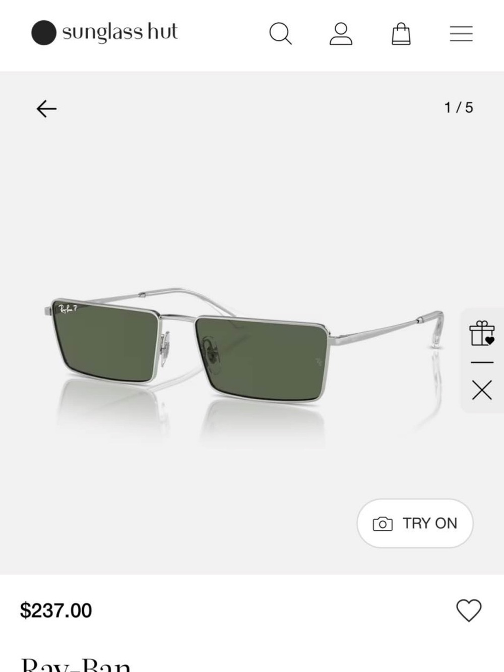 Ray-Ban Rectangular Silver Sunglasses with Green Lenses
